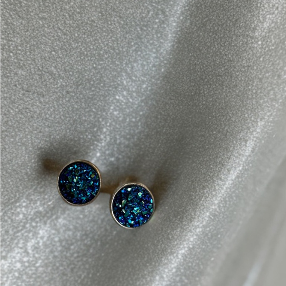 Blue Glitter Stud Earrings
